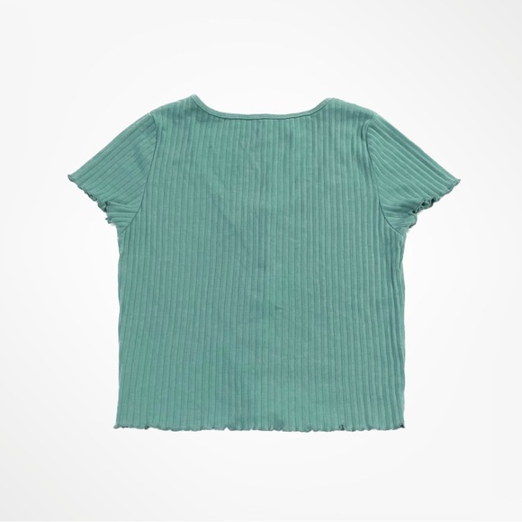 American Eagle Outfitters Ribbed Lettuce Edge Baby Tee Shirt Top - Picture 2 of 6